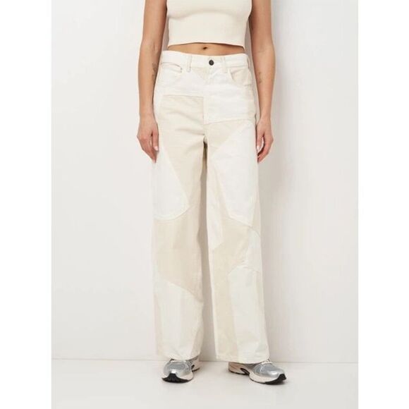 Zara Pants - Zara Women's Size 4 Mid Rise Patchwork Off White Cream Baggy Ankle Length Pants